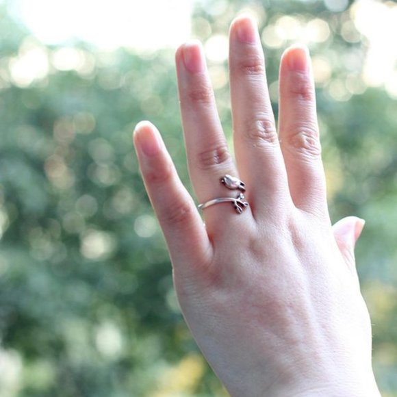 925 Sterling Silver Bird Animal Ring Tree Ring Branch Ring Adjustable Cute Ring - Picture 7 of 7